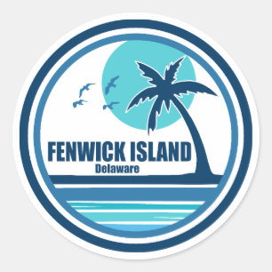 Pegatina Redonda Fenwick Island Delaware Palma Pájaros