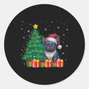 Pegatina Redonda Feo Bulldog francés Navidades de Santa Hat alumbra