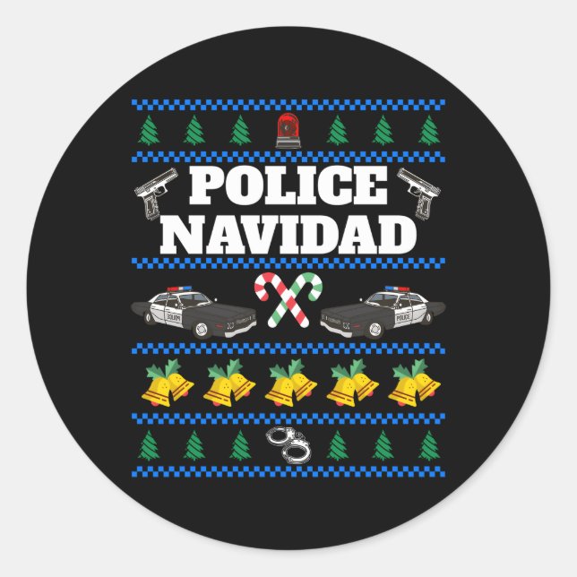 Pegatina Redonda Feo de Navidad en la policía (Anverso)