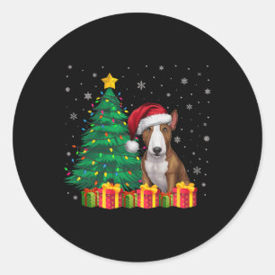 Pegatina Redonda Feo Toro Terrier Santa Hat Navidades alumbran Perr