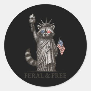 Pegatina Redonda Feral & Chica Feral Libre Americano Raccoon Su