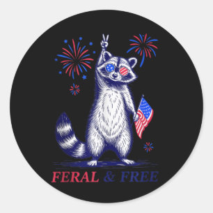 Pegatina Redonda Feral & Racoon Patriótico Gratuito Feral Y