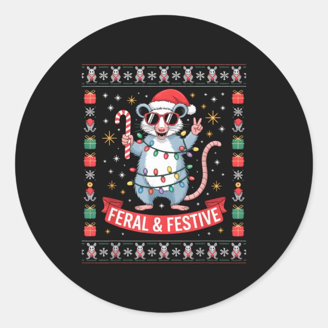 Pegatina Redonda Feral And Festive Ossum Christmas Sweater  (Anverso)