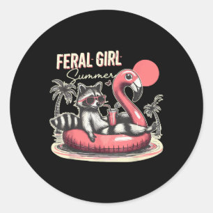 Pegatina Redonda Feral Chica Summer Funny Meme Feral Raccoon Summer