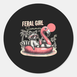 Pegatina Redonda Feral Chica Summer Funny Meme Feral Raccoon Summer