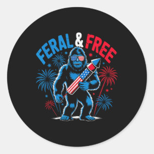 Pegatina Redonda Féral De Pie Grande Pero Gratuita 4 De Julio Hombr