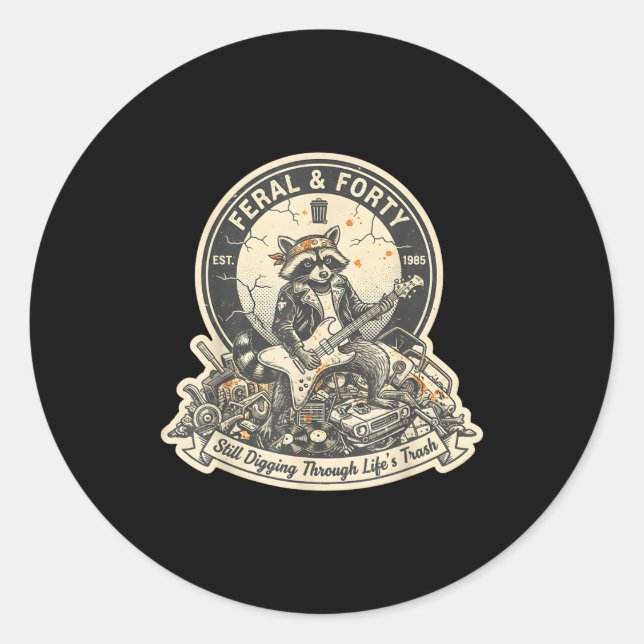 Pegatina Redonda Feral Forty Raccoon Funny 40th Birthday Outfits Wo (Anverso)