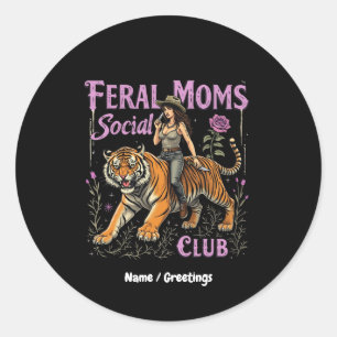 Pegatina Redonda Feral Mom Social Club Gráfica divertida de moda