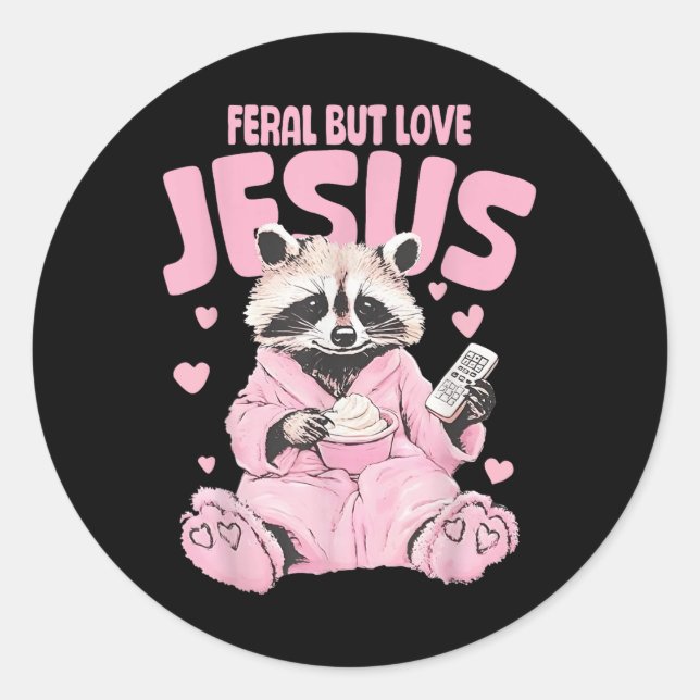 Pegatina Redonda Feral Pero Ama A Jesús Día de San Valentín Cristia (Anverso)