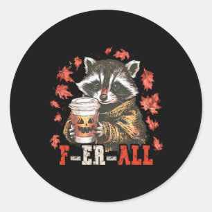 Pegatina Redonda Feral Raccoon Spice Spice Thankending Autumn Fa