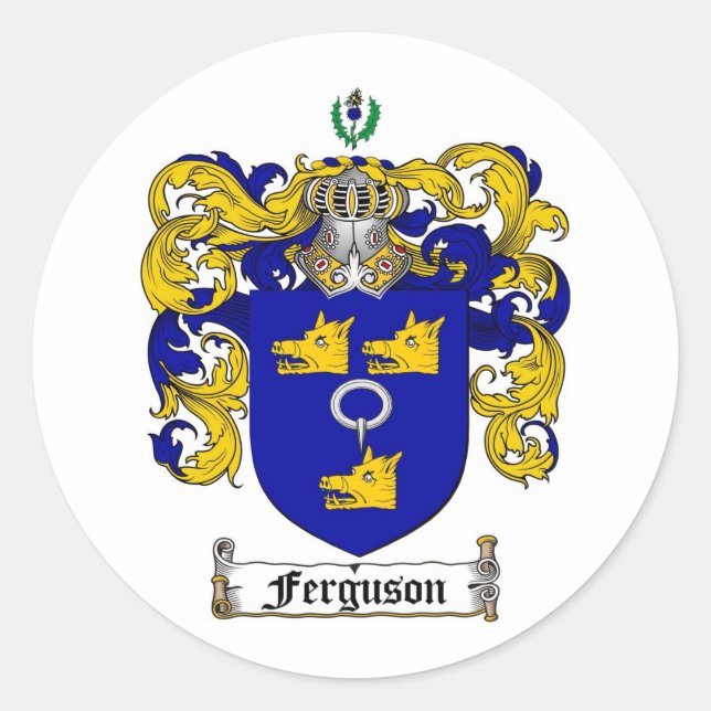 PEGATINA REDONDA FERGUSON FAMILIAR CREST - FERGUSON BOTE DE ARMAS (Anverso)