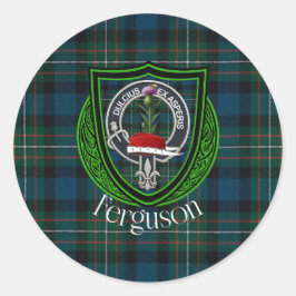Pegatina Redonda Ferguson Scottish Clan Tartan & Crest