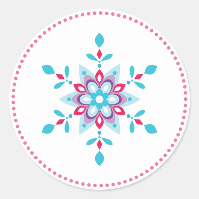Pegatina Redonda Feria de nieve de estrella colorida (Anverso)