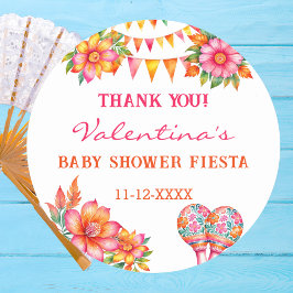 Pegatina Redonda Feria floral rosa Baby Shower Gracias