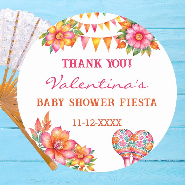 Pegatina Redonda Feria floral rosa Baby Shower Gracias (Subido por el creador)