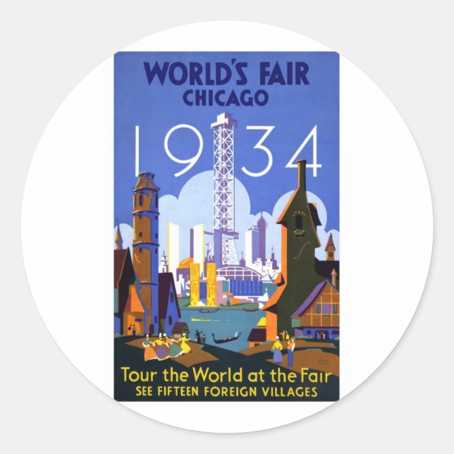 Pegatina Redonda Feria Mundial de Chicago de 1934 (Anverso)