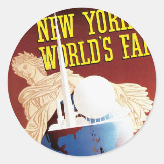 Pegatina Redonda Feria Mundial de Nueva York (Globe)
