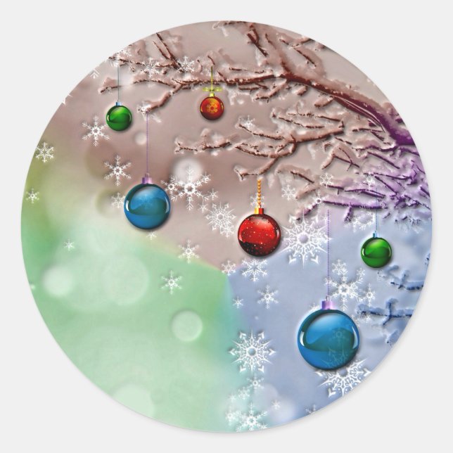 Pegatina Redonda Feria navidad saludo invierno escena (Anverso)