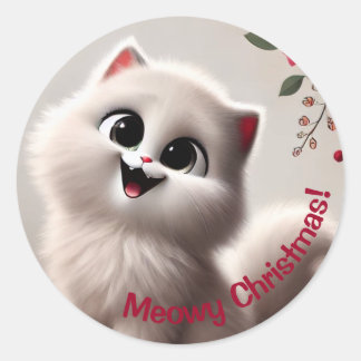 Pegatina Redonda Feriado de los Navidades Meowy