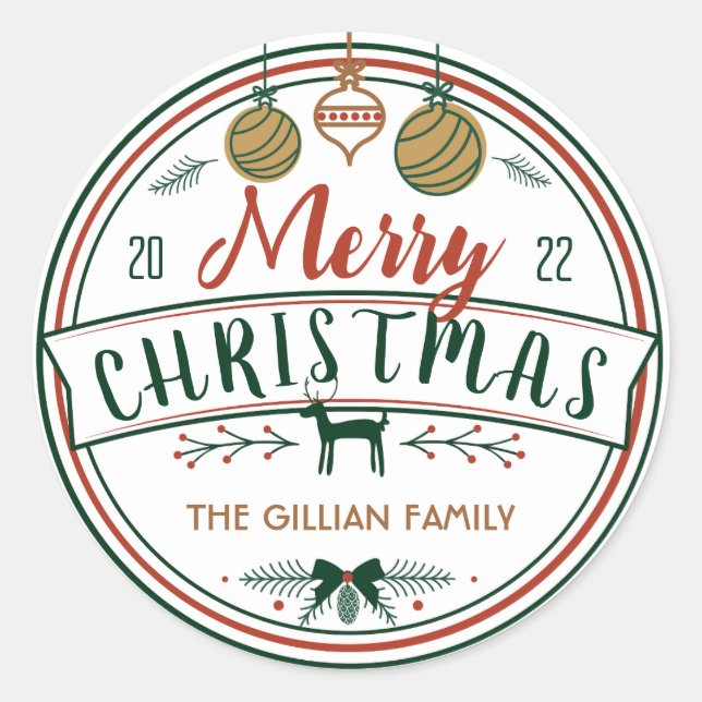 Pegatina Redonda feriado de navidad (Anverso)
