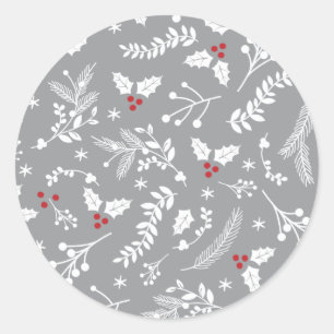 Pegatina Redonda feriado de Navidades de Winter Berries Merry Li  