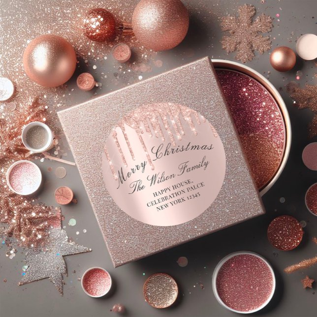 Pegatina Redonda Ferias navideñas ferias RSVP Rosa Classy Drips (Merry Christmas Holidays RSVP Rose Classy Drips Classic Round Sticker)