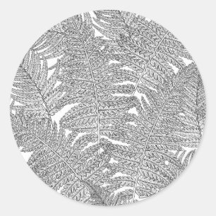 Pegatina Redonda Fern en blanco y negro