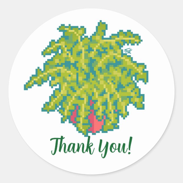 Pegatina Redonda Fern, thank you, pixelart, Pixel Art (Anverso)