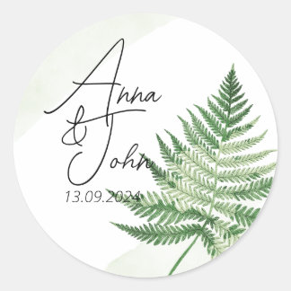 Pegatina Redonda Fern verde minimalista