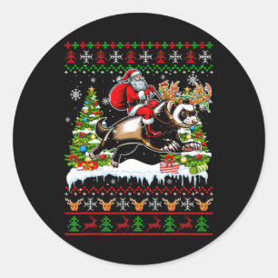 Pegatina Redonda Ferret de reno de Santa Riding Niños Dulce Familia