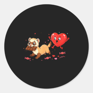 Pegatina Redonda Ferret divertido corazón chocolate San Valentín mu