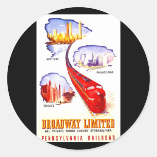 Pegatina Redonda Ferrocarril Broadway Streamliner limitado de