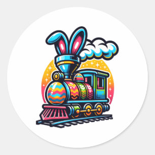 Pegatina Redonda Ferrocarril Bunny Easter Egg Kids Toddler Boys