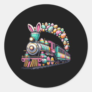Pegatina Redonda Ferrocarril Bunny Train Pascua Huevos Niños Niños