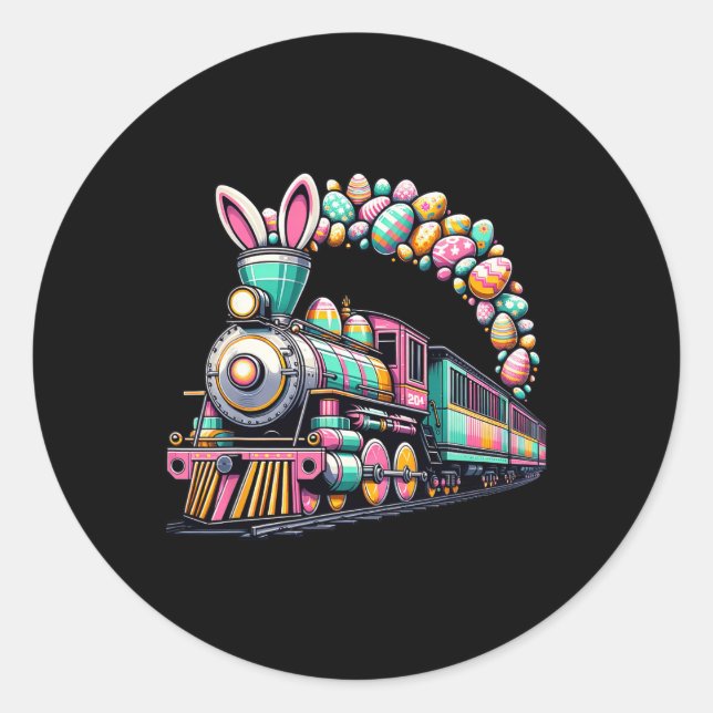 Pegatina Redonda Ferrocarril Bunny Train Pascua Huevos Niños Niños  (Anverso)