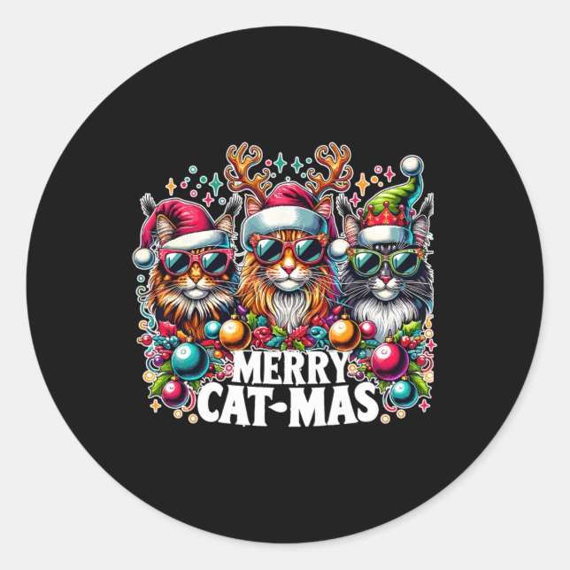 Pegatina Redonda Ferry Catmas Cat-mas Crew Navidades Divertidos Gat (Anverso)