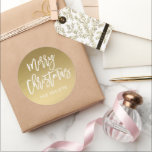 Pegatina Redonda Ferry Christmas Brush Script Gold Personalizado<br><div class="desc">Utilice el formulario de plantilla para agregar su personalización.</div>