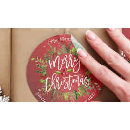 Pegatina Redonda Ferry Christmas Holly Wreath Return Address Labs