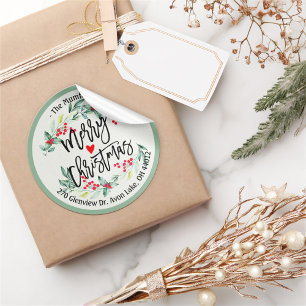 Pegatina Redonda Ferry Christmas Holly Wreath Return Address Labs