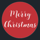 Pegatina Redonda Ferry Christmas White Script Red Simple<br><div class="desc">Simple pegatina rojo con un audaz guion blanco Feliz Navidad. Accesorio perfecto para un regalo elegante o envolver productos con un toque festivo vintage.</div>