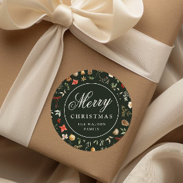 Pegatina Redonda Festival Botánico Invernal Feliz Navidad