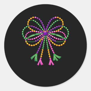 Pegatina Redonda Festival Coquette Bow Mardi Gras Fleur De Lis Carn