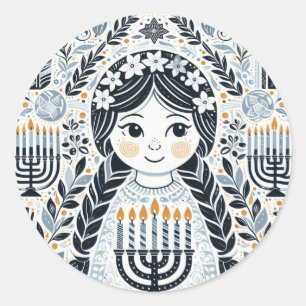 Pegatina Redonda Festival de las Luces: Stickers de Hanukkah Sameac