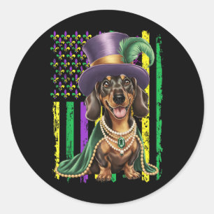 Pegatina Redonda Festival de Perros de la Bandera Americana Mardi G