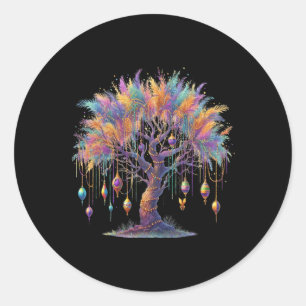 Pegatina Redonda Festival Mardi Gras Carnival Bead Tree Watercolor