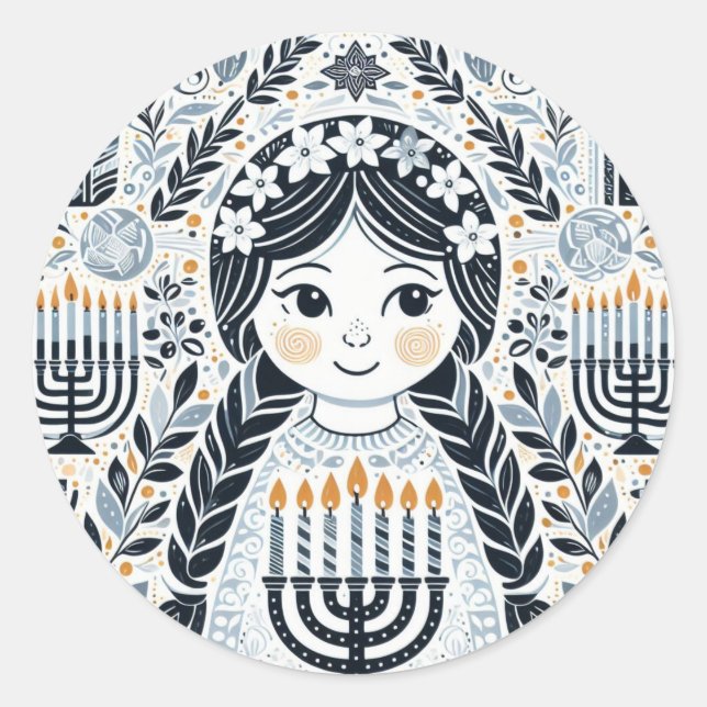 Pegatina Redonda Festival of Lights: Hanukkah Sameach Stickers  (Anverso)
