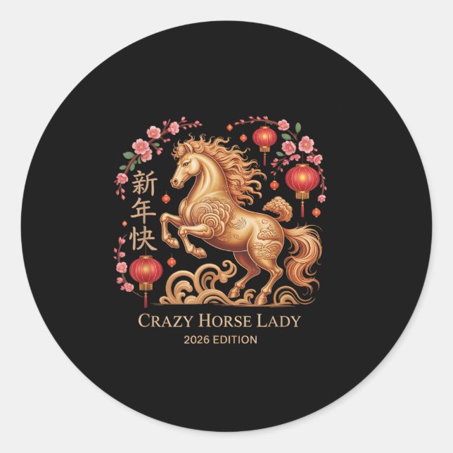 Pegatina Redonda Festive 2026 New Year Crazy Horse Lady Fortune Cow (Anverso)