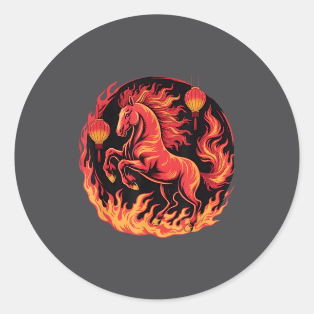 Pegatina Redonda Festive Chinese New Year 2026 Horse Lantern Cultur (Anverso)