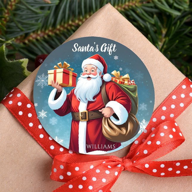 Pegatina Redonda Festive Joyful Santa’s Gift Christmas Holiday (Subido por el creador)