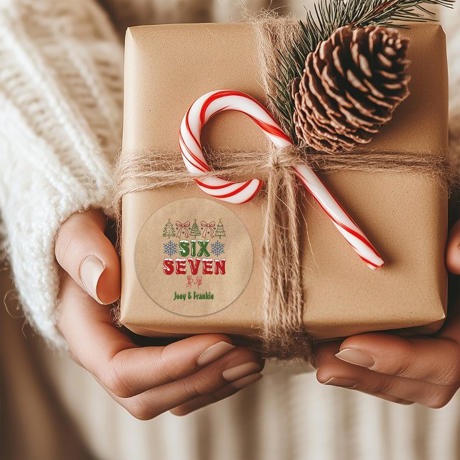 Pegatina Redonda Festive Meme "Six Seven" 6 7 Xmas Kraft (Subido por el creador)